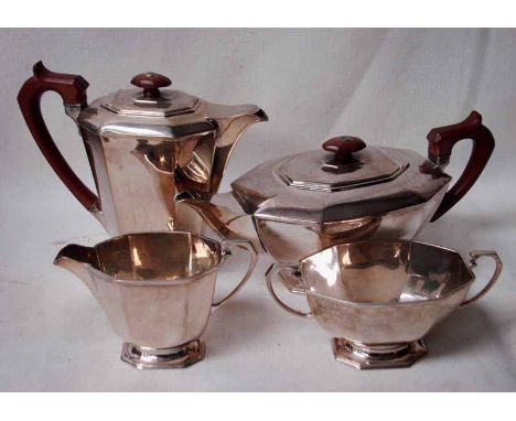 An Elizabeth II silver four piece Tea Service of footed octagonal form, Frank Cobb and Co Ltd Sheffield 1961, 51.85oz 