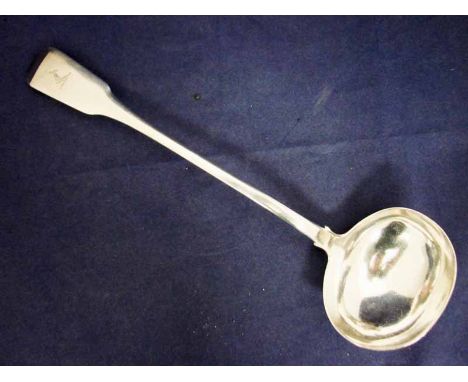 A George IV large silver Ladle of fiddle pattern and oval bowl, armorial to terminal, London 1824, 6.39oz, 33cm long 