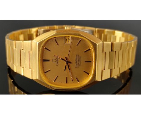 Armbanduhr, Omega Constellation, Chronometer, achteckiges Gehäuse mit Datumsanzeige, 750/18K Gelbgold, 108g, in Etui, neue Ba