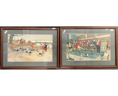 Cecil Aldin (1870-1935), The Hunters Breakfast and Fox Hunting Party, hand coloured lithograph, signed and dated 1900, signed