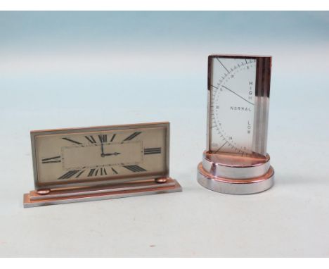 A Zeiss Ikon desk barometer, in Art Deco-style chrome case, 6.5in., together with a Deco-style chromium desk timepiece, 7.5in