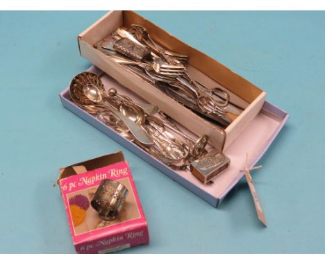 A Sterling sauce ladle, other small silverware and silver plated flatware