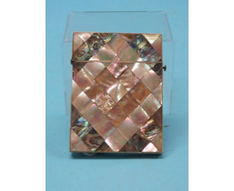 A Victorian mother of pearl card case, with abalone lozenge design 