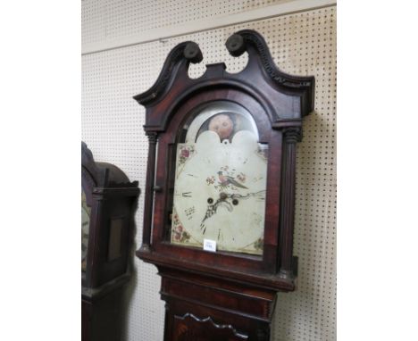 A George III oak 8-day longcase clock, enamelled dial with moon phases, case with mahogany cross-banding and inlays, swan-nec