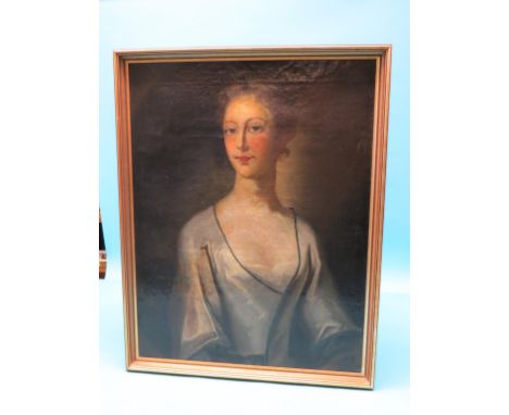 A 19th century oil on canvas, half-length portrait of a lady, unsigned, 28 x 21in.