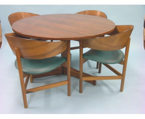 A 1960's rosewood dining set, believed to be Robert Heritage for Archie Shine, circular table on tripod stem, top 4ft. - repa