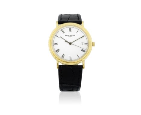 Patek Philippe. An 18K gold quartz calendar wristwatchModel: Calatrava Reference: 3944Date: Purchased 3rd October 1990Movemen