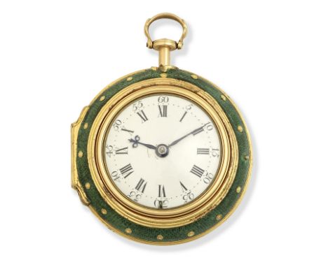 Thomas Allen, London. A gold key wind triple case quarter repeating pocket watch with shagreen outer case and repousse depict