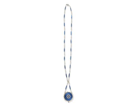 Patek, Philippe &amp; Cie, Geneve. A lady's 18K gold, enamel, diamond and pearl set keyless wind open face pendant watch with