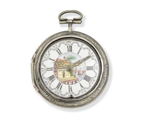 Tarts. A silver key wind pair case pocket watch with repoussé decorationDate: Circa 1750Movement: Gilt full plate fusee verge