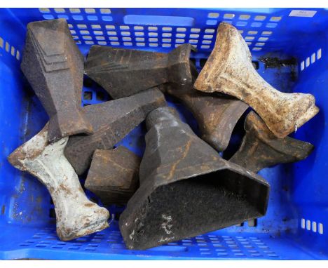 A set of four Art Deco cast iron bath feet, four Victorian bath feet and a drain hopper 