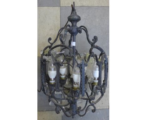 A French style metal and glass chandelier