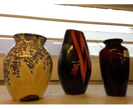 Three various modern Poole Pottery vases including a Vincent pattern vase and two Living Glaze vases.