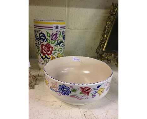 A white bodied Poole Pottery vase decorated in the LE pattern together with a BN pattern fruit bowl.