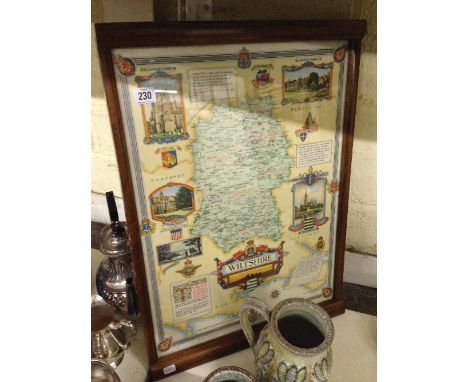 A framed and glazed map of Wiltshire, commissioned for the Wiltshire Regiment in contemporary frame by David Joel Limited, Ki