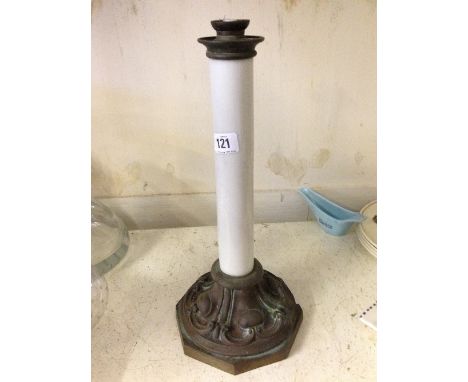 A cast brass and milk white glass column table lamp base.