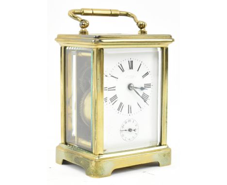 J. Garnier, Paris - A French 19th century brass desk bell striking chime to base carriage clock. The clock with enamel face a