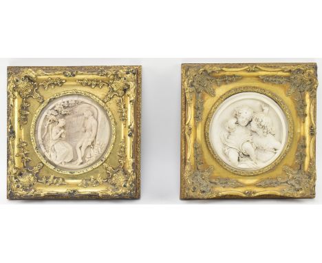 After Enrico Braga (Italian, 1841-1919) - A pair of reconstituted marble decorative wall plaques in gilt frames. The lot to i