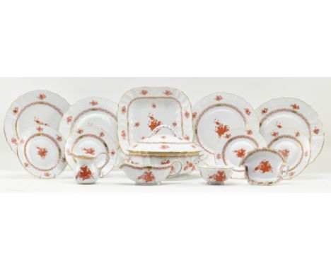 Herend, Hungary. A collection of Herend hand painted fine bone china porcelain Orange Apponyi 'Chinese bouquet' dinnerware. E