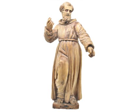 A continental late 19th century hand carved wood ecclesiastical religious icon figure of a Christian Saint, believed St. Matt