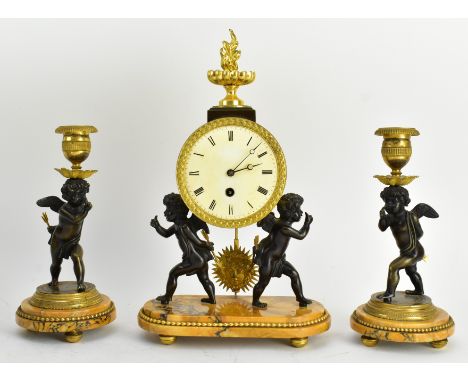 Mallett &amp; Son (Antiques) Ltd, Mayfair London - a 19th century French bronze &amp; ormolu garniture de cheminee - mantel c