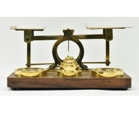 S. Mordan &amp; Co, London - A set of late 19th century brass &amp; oak wood postal scales. Each weighing dish with stamped i