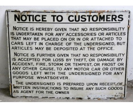 A Notice to Customers vitreous enamel sign, 61 x 79 cm.