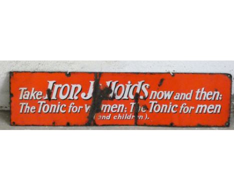 An advertising vitreous enamel Take Iron Jellyoids trolley bus sign, 16 x 61 cm.