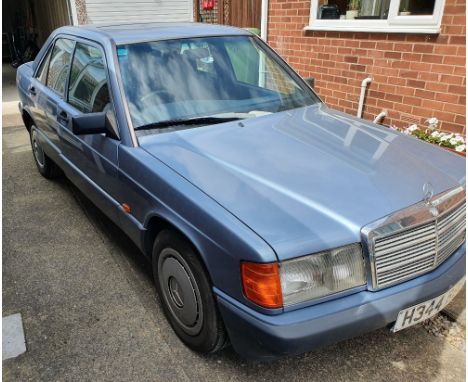 1990 Mercedes Benz W201 190D, 2,497 cc. registration number H344 BBU. Chassis number WDB201 1262F748154. Engine number 602911