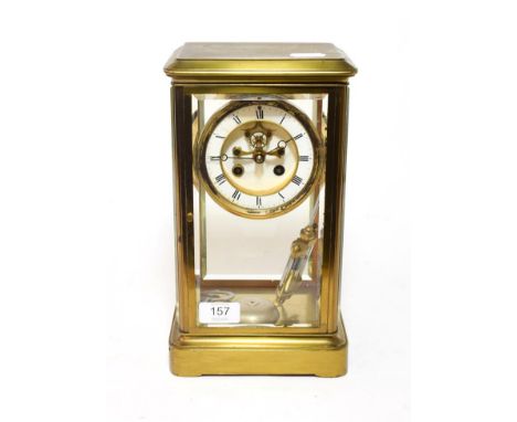 A brass four glass striking mantel clock, circa 1890, with twin tube mercury pendulum 