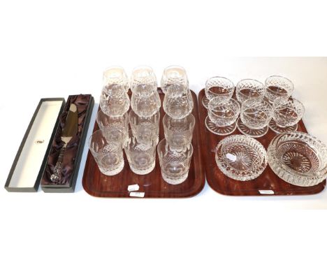 A part suite of Waterford crystal glass including tumblers and brandy balloons etc (two trays)