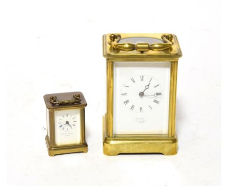 A brass striking and repeating carriage clock, dial inscribed examined by Lund &amp; Blockley, 42 Pall Mall, London and a min