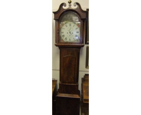 A 19th Century mahogany longcase clock, the enamelled dial painted with figures and hunting scene
