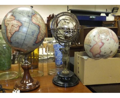 An Orrery raised on pedestal base formed as Atlas supporting the world, raised on black socle base, together with a globe rai