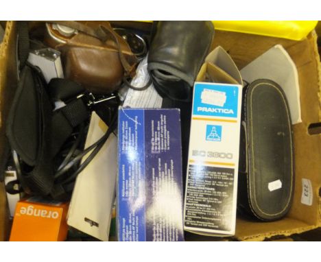 Various binoculars and camera equipment to include a Kodak camera, an Olympus digital camera, etc
