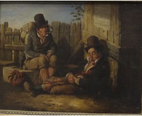 IRISH SCHOOL (R E SPENCER ?) "Resting travellers", oil on panel, unsigned, signed in pencil verso "R E Spencer ?", together w
