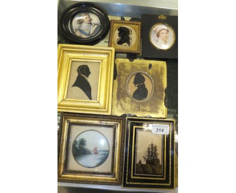 H N A "Columbus's Golden Hind", gilt heightened silhouette on glass, reverse painted with title and initials bottom right, in