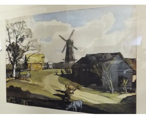 AFTER ROWLAND HILDER "Windmill and farm", colour print