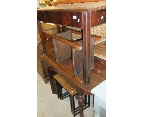A mahogany side table (dining table end section) x 2, an Edwardian mahogany sewing table in the form of a tray top night tabl