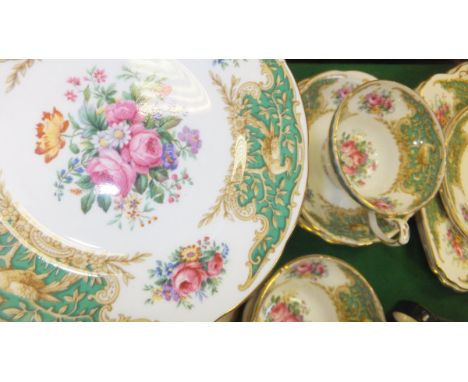 A Foley and Coalport bone china "Montrose" pattern part tea set and two Sheridan pheasant decorated cups and saucers CONDITIO