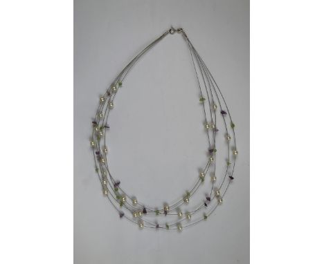 Natural pearl amethyst and peridot necklace 