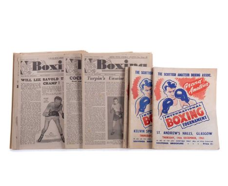 BOXING INTEREST - A COLLECTION OF RELATED MEMORABILIA,including thirty-three copies of the boxing news circa 1940s onwards, t
