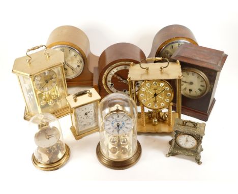 A collection of mid twentieth-century and later mantel clocks, anniversary and carriage clocks, to include, a brass London Cl