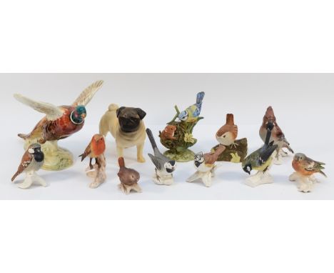 A collection of eight Goebel porcelain models of birds, of various breeds, to include goldfinch, chaffinch, linnets and other