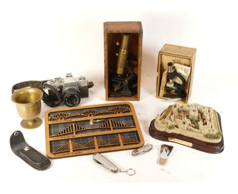 A Signalling Equipment Ltd 'Student's Microscope No. 2', in box, together with another brass microscope, unmarked, and a Prak