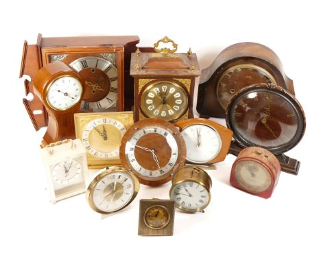 A collection of mid twentieth-century and later mantel clocks, wall and carriage clocks, to include, a Bayard carriage clock 