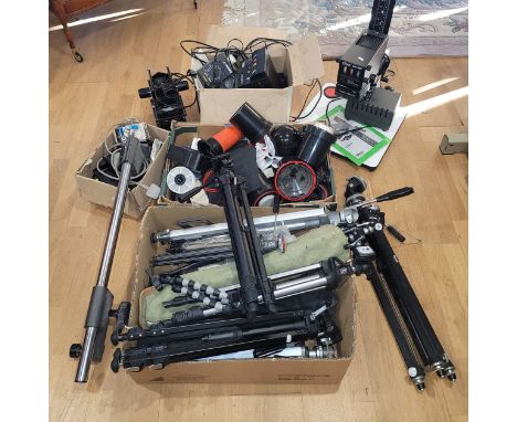 A collection of photographic equipment, to include a Durst M305 enlarger, a Rank Aldis slide projector, a selection of variou