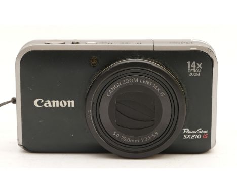 A Canon Powershot SX210 IS compact digital camera, model no. PC1468.