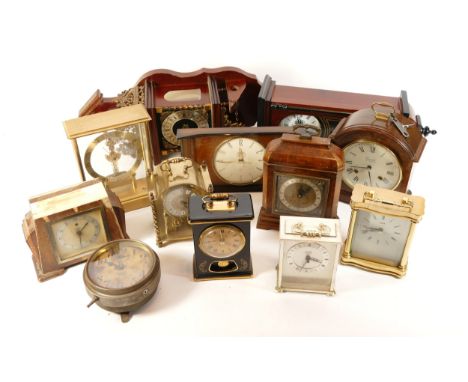 A collection of mid twentieth-century and later mantel clocks, wall and carriage clocks, to include, GJH Brown and Son, Chest