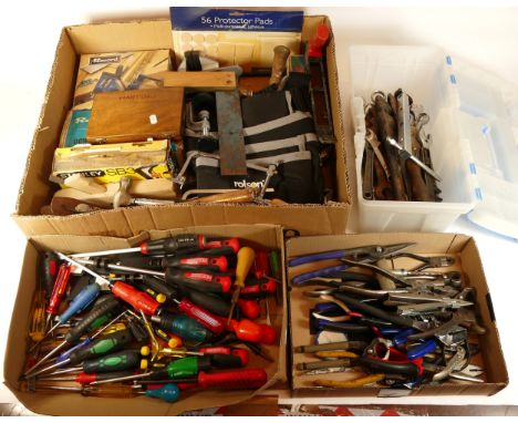 A large collection of hand tools, to include, a Stanley plane, together with a quantity of pliers, screwdrivers, and spanners